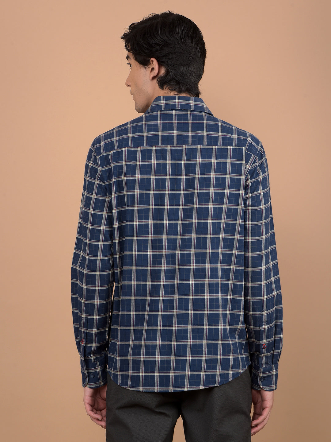 Navy Blue Checked 100% Cotton Shirt-Men Shirts-Crimsoune Club