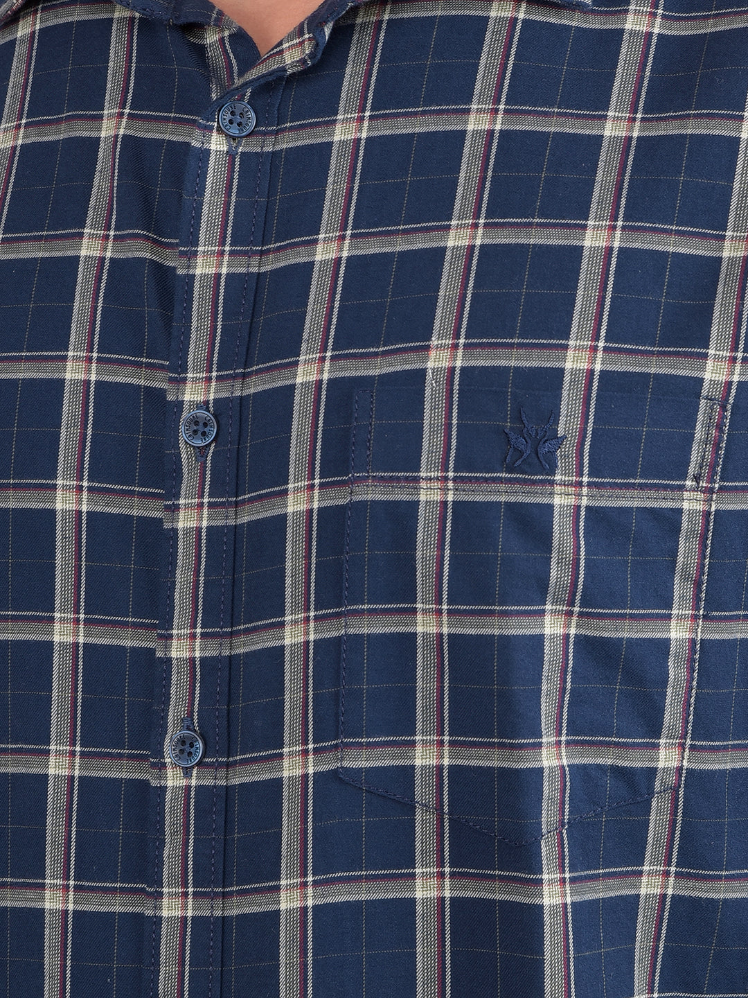 Navy Blue Checked 100% Cotton Shirt-Men Shirts-Crimsoune Club