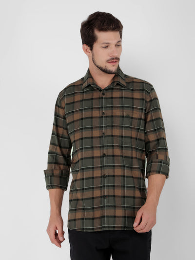 Brown 100% Cotton Checked Shirt-Men Shirts-Crimsoune Club