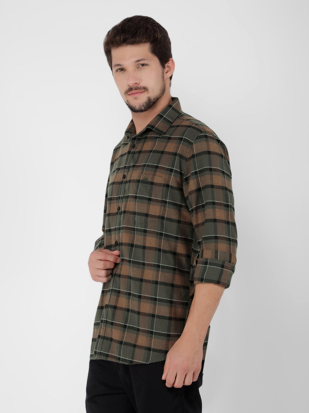 Brown 100% Cotton Checked Shirt-Men Shirts-Crimsoune Club