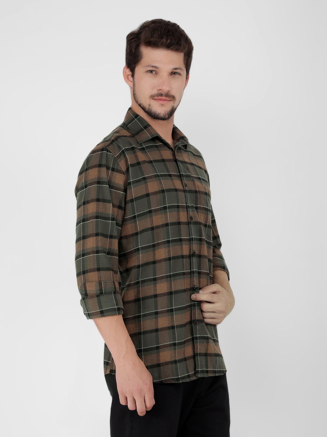 Brown 100% Cotton Checked Shirt-Men Shirts-Crimsoune Club