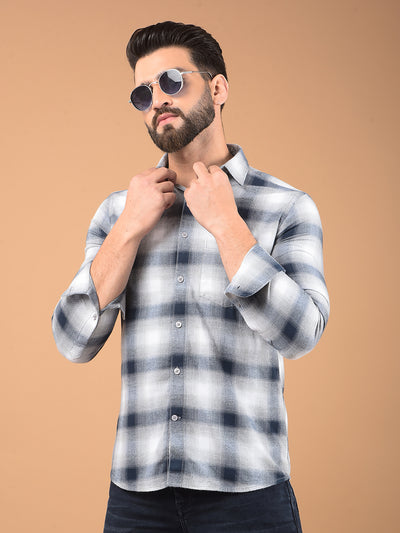 Grey 100% Cotton Checked Shirt-Men Shirts-Crimsoune Club