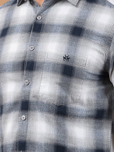 Grey 100% Cotton Checked Shirt-Men Shirts-Crimsoune Club