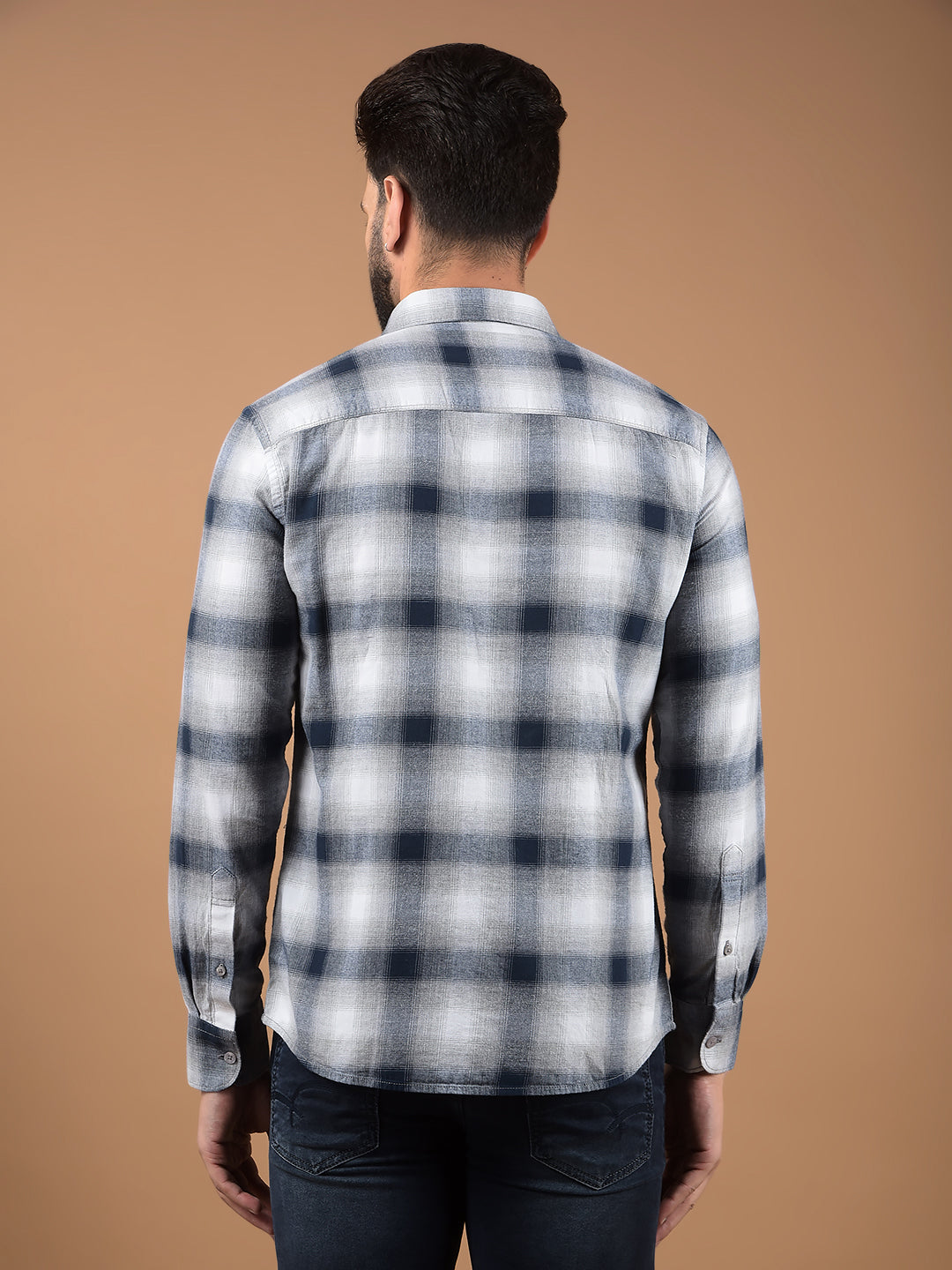 Grey 100% Cotton Checked Shirt-Men Shirts-Crimsoune Club