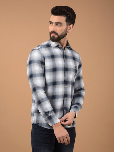 Grey 100% Cotton Checked Shirt-Men Shirts-Crimsoune Club