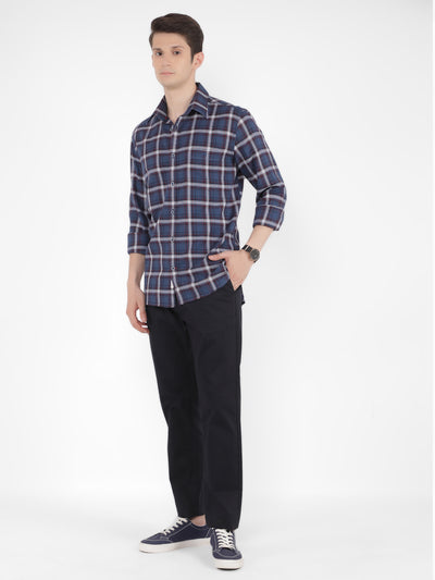 Navy Blue Checked Check Shirt-Men Shirts-Crimsoune Club