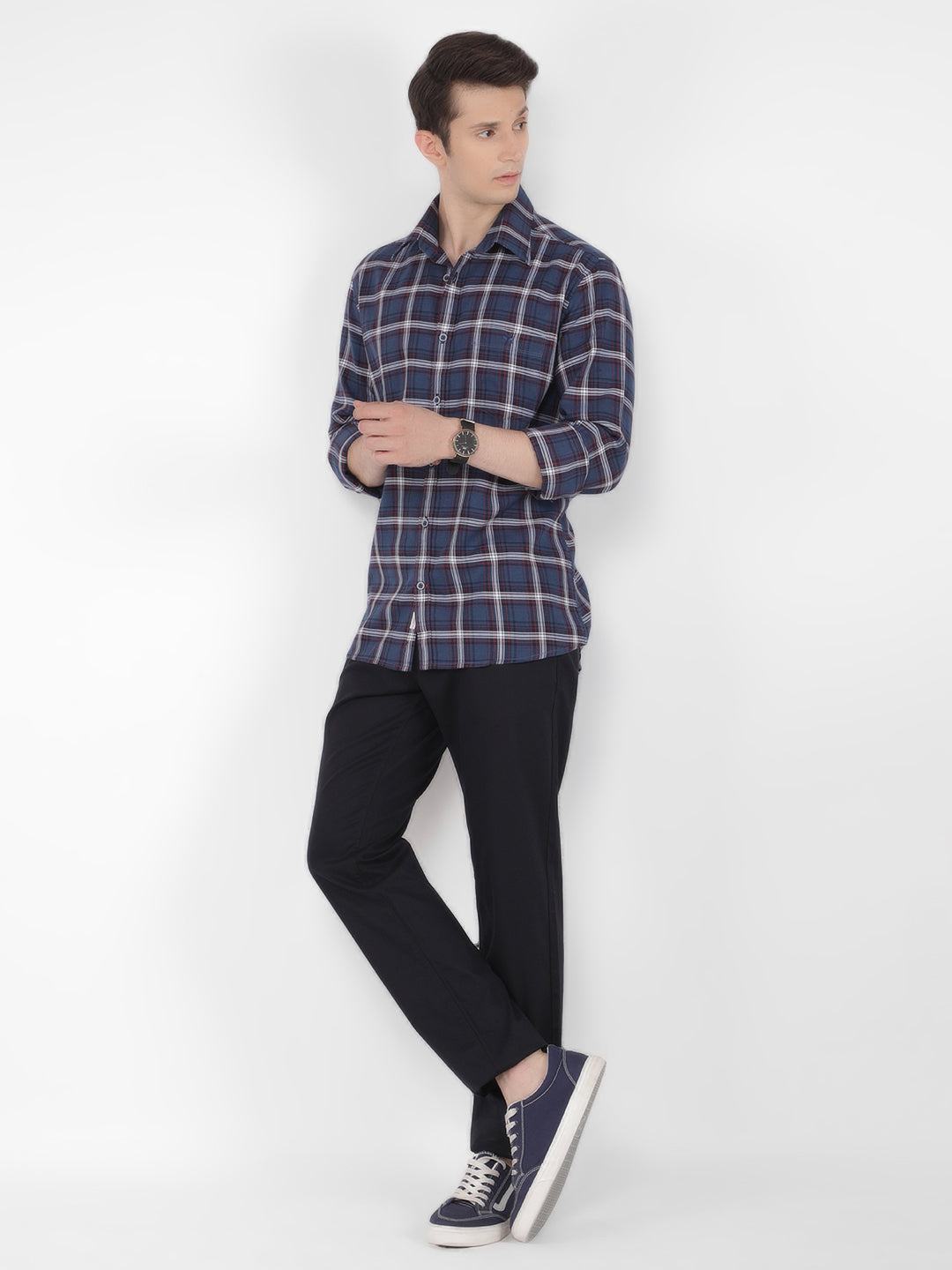 Navy Blue Checked Check Shirt-Men Shirts-Crimsoune Club