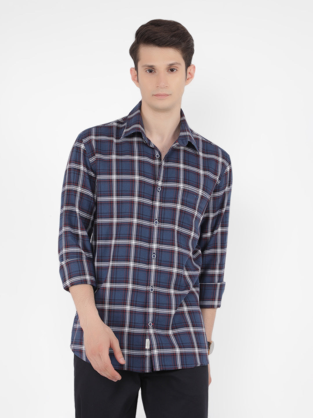 Navy Blue Checked Check Shirt-Men Shirts-Crimsoune Club