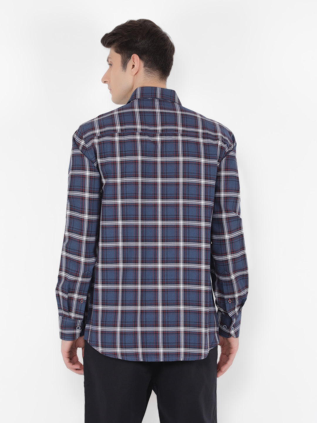 Navy Blue Checked Check Shirt-Men Shirts-Crimsoune Club