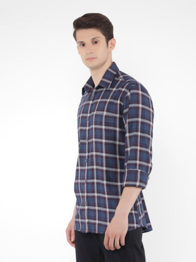 Navy Blue Checked Check Shirt-Men Shirts-Crimsoune Club