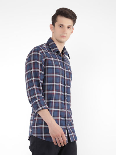 Navy Blue Checked Check Shirt-Men Shirts-Crimsoune Club