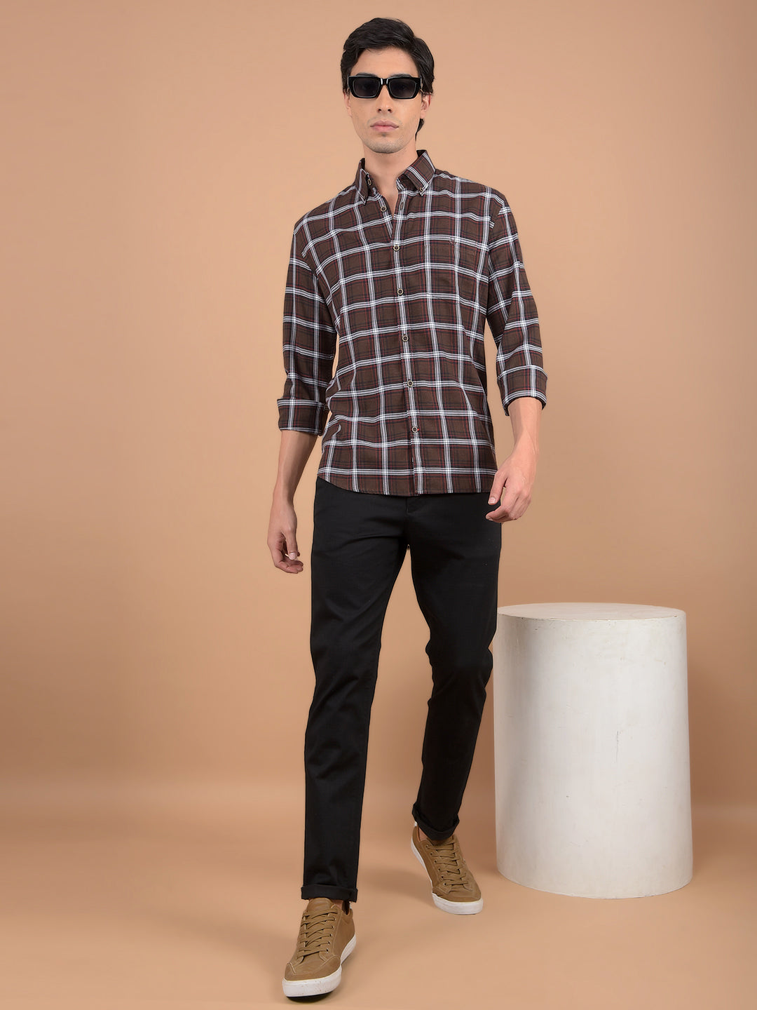 Brown Checked Shirt-Men Shirts-Crimsoune Club