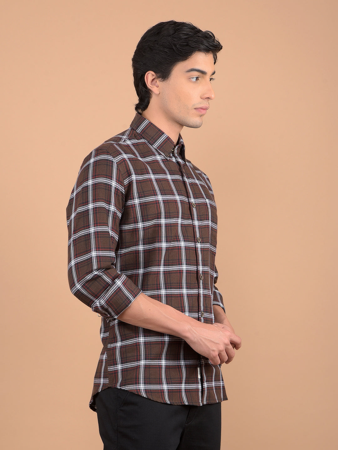 Brown Checked Shirt-Men Shirts-Crimsoune Club