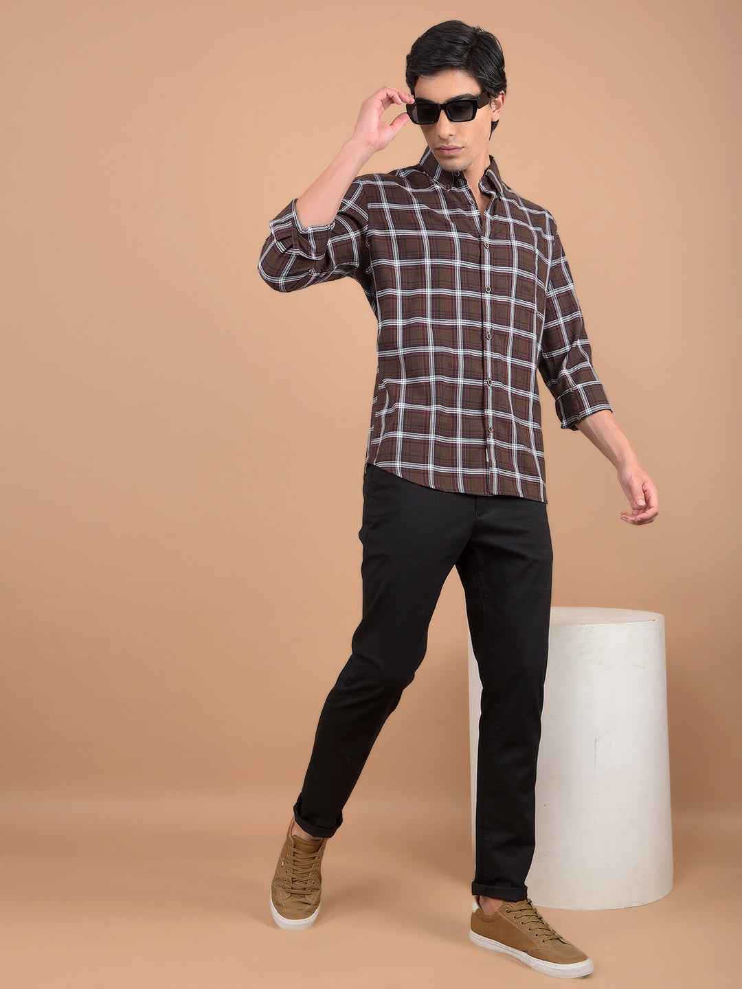 Brown Checked Shirt-Men Shirts-Crimsoune Club