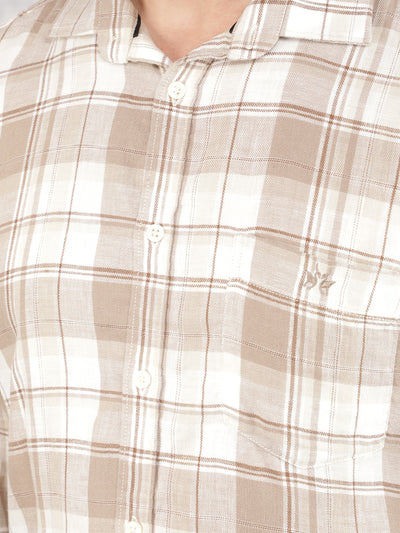 Beige Checked Linen Shirt-Men Shirts-Crimsoune Club