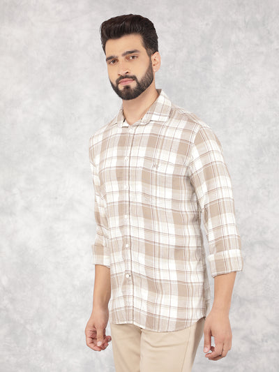 Beige Checked Linen Shirt-Men Shirts-Crimsoune Club