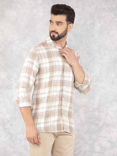 Beige Checked Linen Shirt-Men Shirts-Crimsoune Club