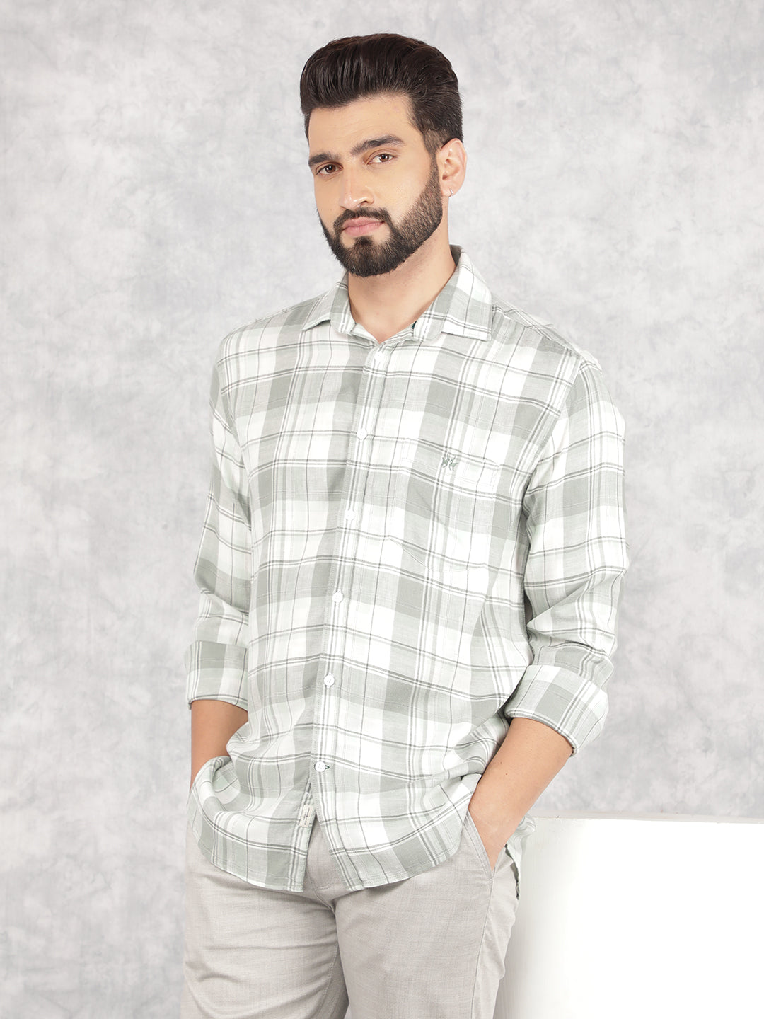 Green Checked Linen Shirt-Men Shirts-Crimsoune Club