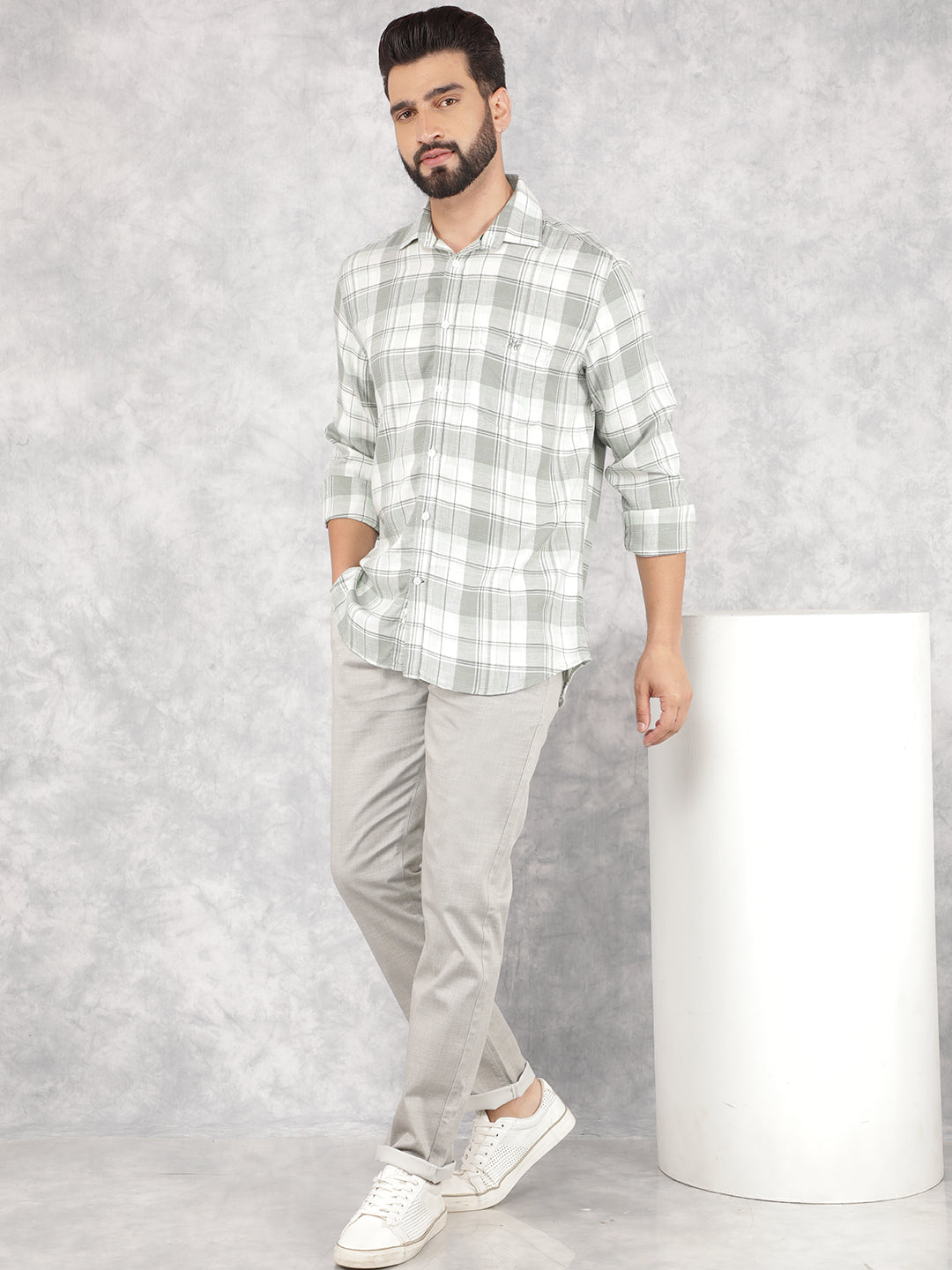 Green Checked Linen Shirt-Men Shirts-Crimsoune Club