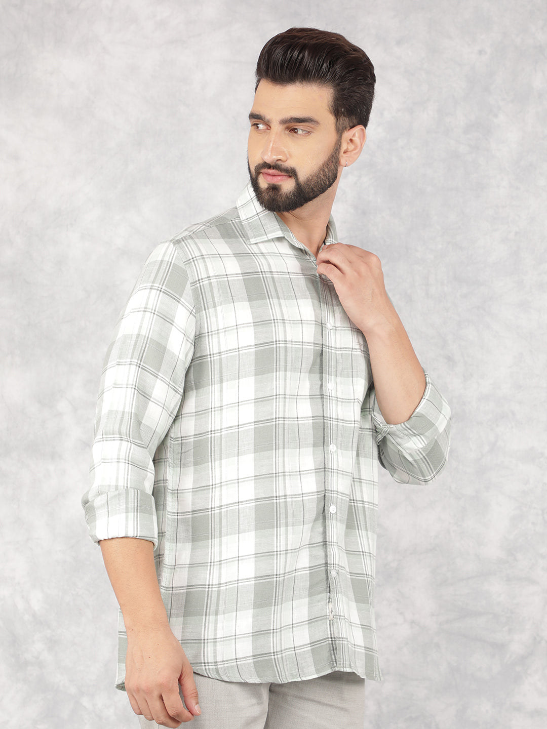 Green Checked Linen Shirt-Men Shirts-Crimsoune Club