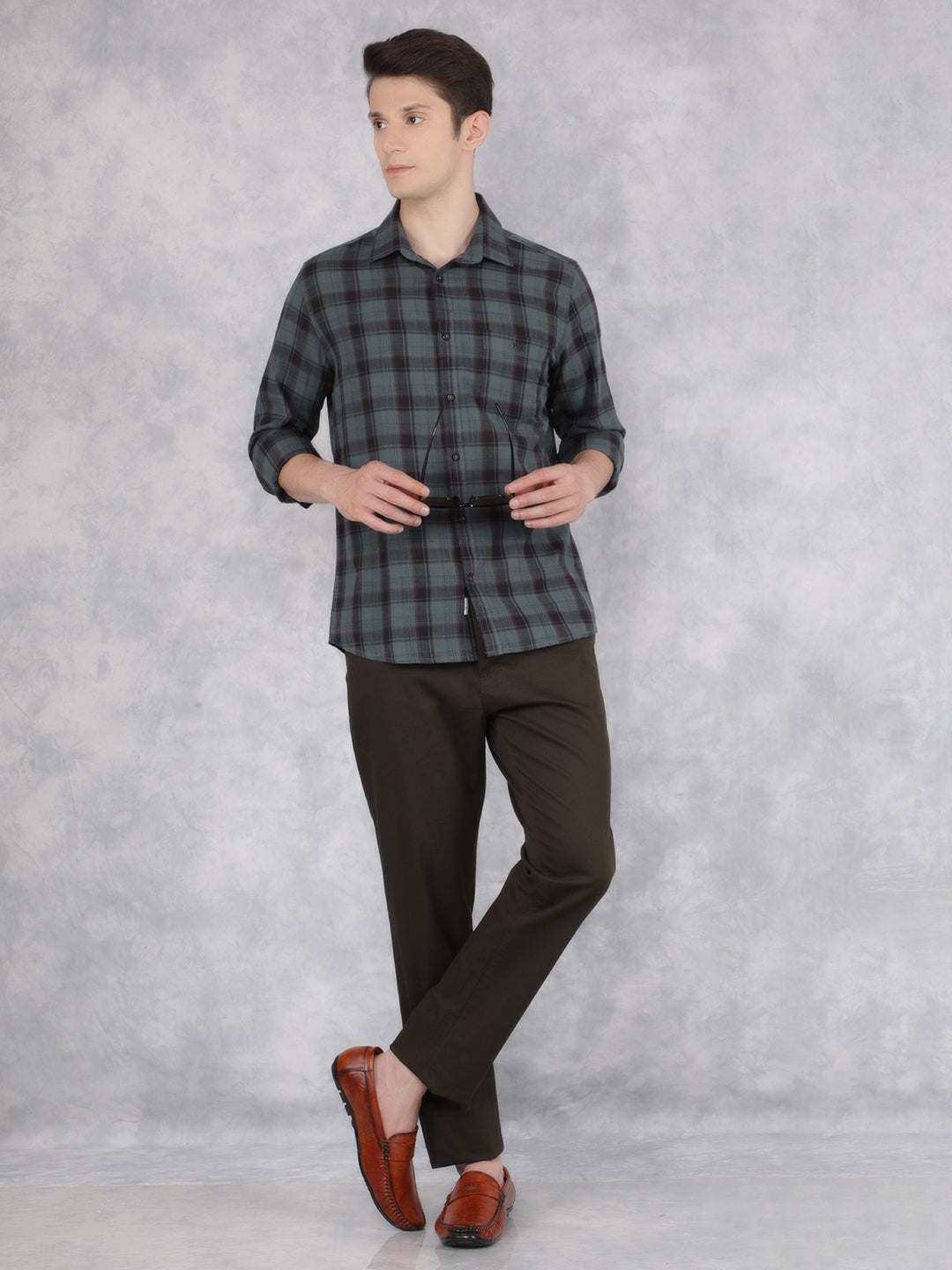 Green 100% Cotton Checked Shirt-Men Shirts-Crimsoune Club