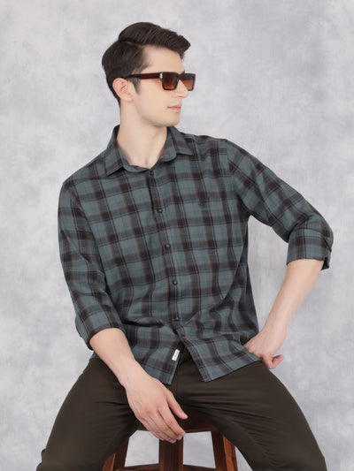 Green 100% Cotton Checked Shirt-Men Shirts-Crimsoune Club