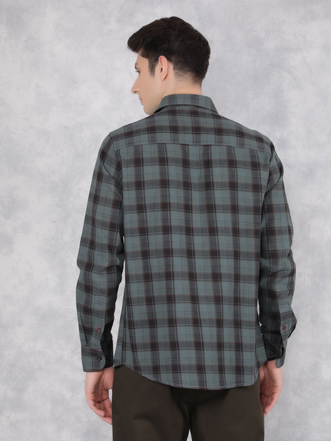 Green 100% Cotton Checked Shirt-Men Shirts-Crimsoune Club