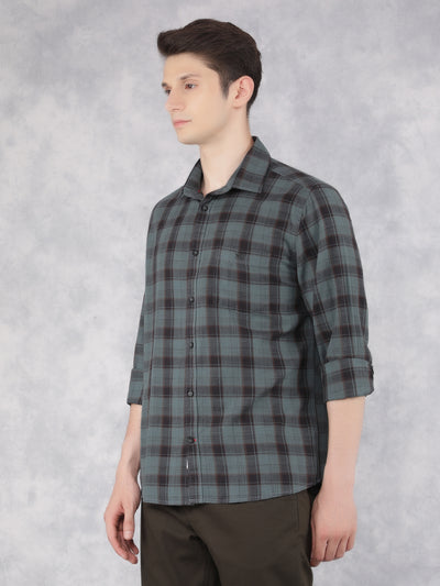 Green 100% Cotton Checked Shirt-Men Shirts-Crimsoune Club