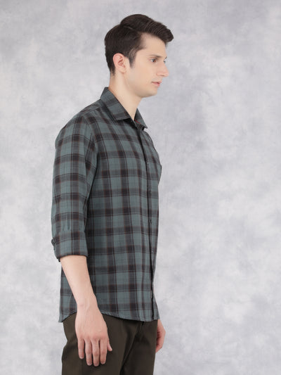 Green 100% Cotton Checked Shirt-Men Shirts-Crimsoune Club