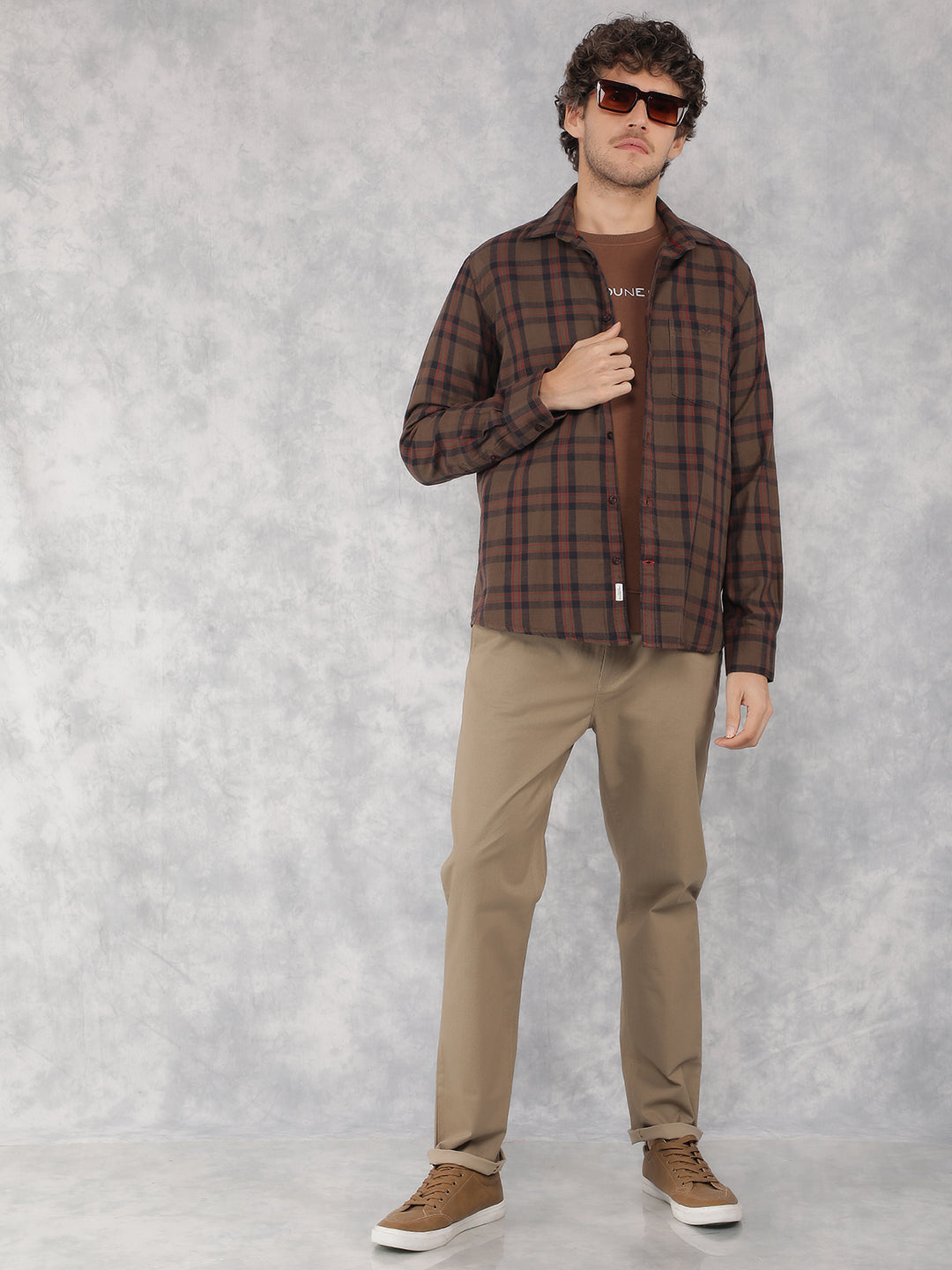 Brown Checkered 100% Cotton Shirt-Men Shirts-Crimsoune Club