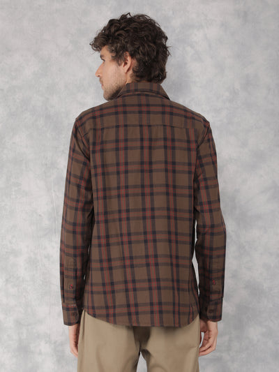 Brown Checkered 100% Cotton Shirt-Men Shirts-Crimsoune Club