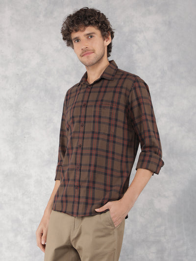 Brown Checkered 100% Cotton Shirt-Men Shirts-Crimsoune Club