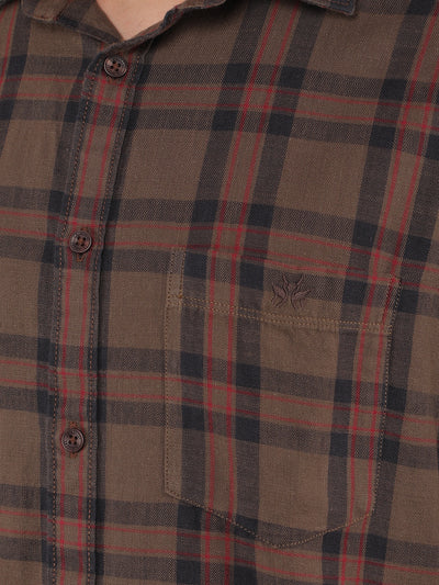 Brown Checkered 100% Cotton Shirt-Men Shirts-Crimsoune Club