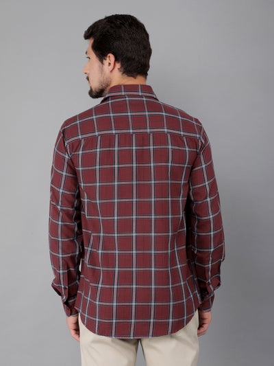 Maroon 100% Cotton Checked Shirt-Men Shirts-Crimsoune Club