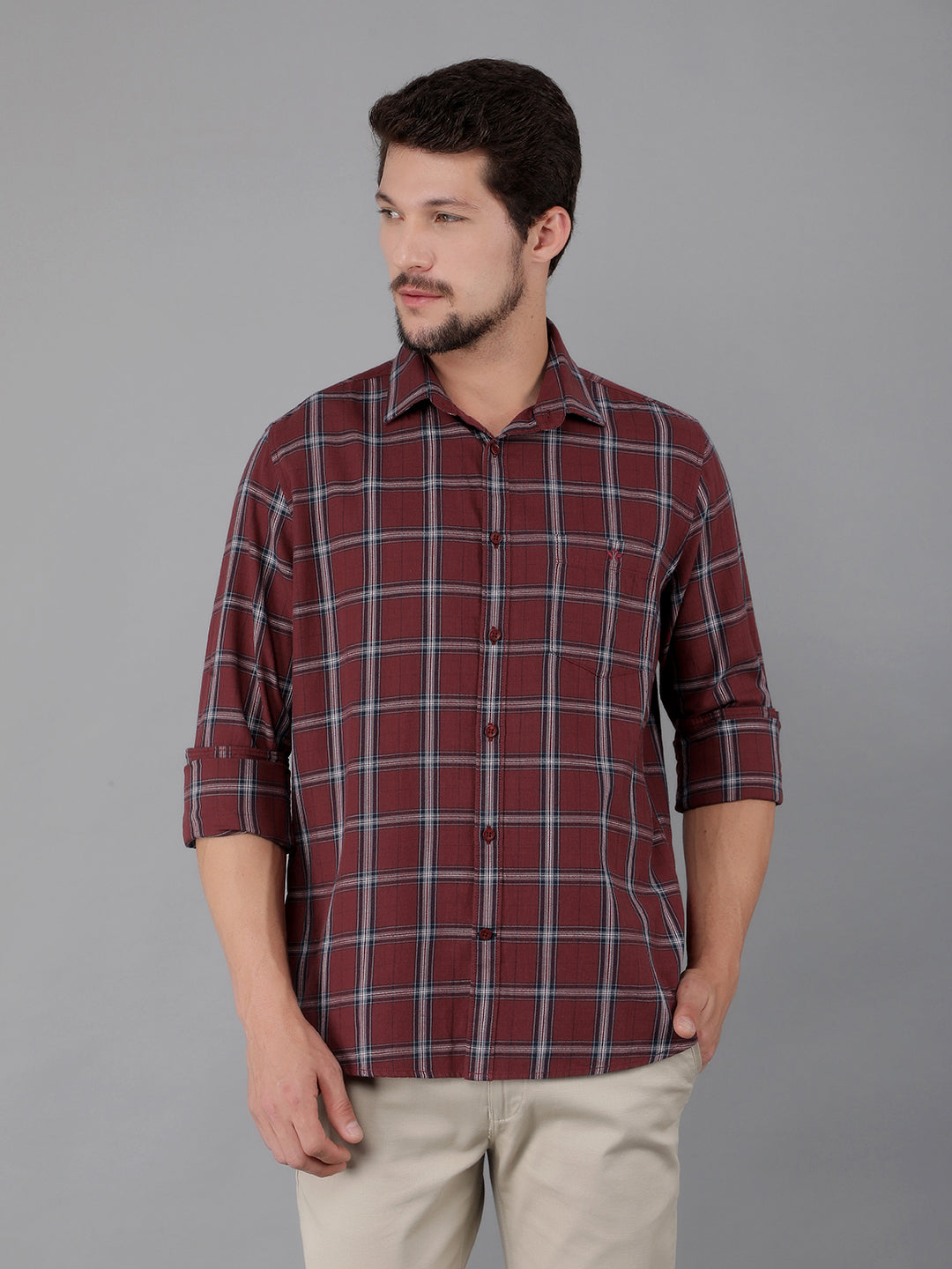 Maroon 100% Cotton Checked Shirt-Men Shirts-Crimsoune Club