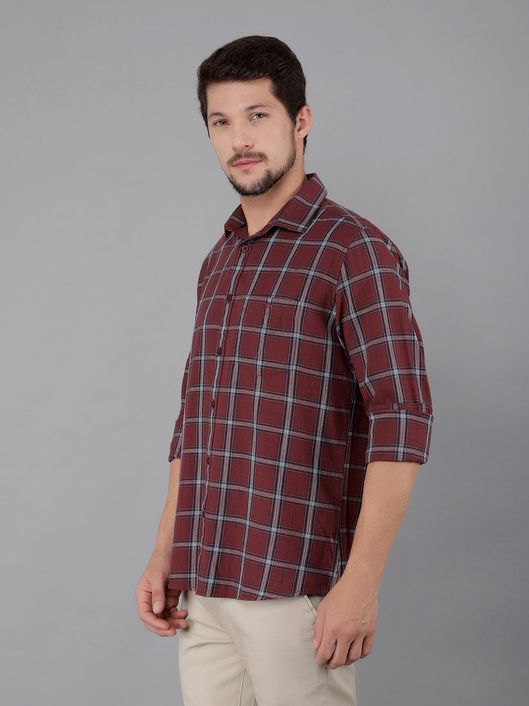 Maroon 100% Cotton Checked Shirt-Men Shirts-Crimsoune Club