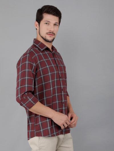 Maroon 100% Cotton Checked Shirt-Men Shirts-Crimsoune Club