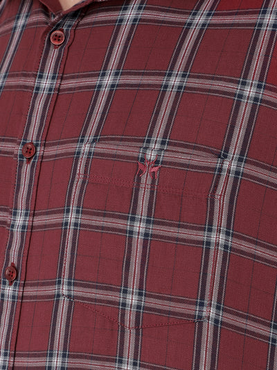 Maroon 100% Cotton Checked Shirt-Men Shirts-Crimsoune Club