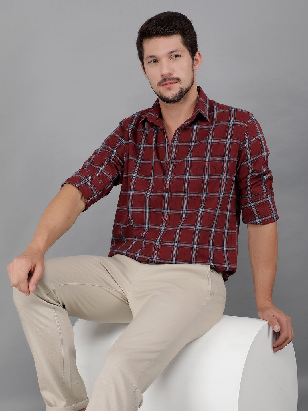 Maroon 100% Cotton Checked Shirt-Men Shirts-Crimsoune Club