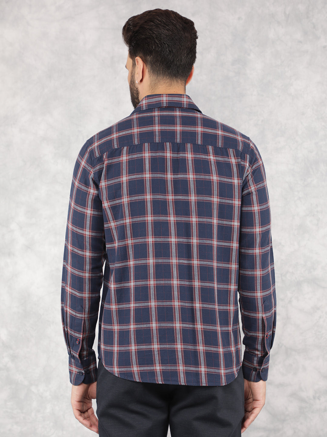 Navy Blue Checked 100% Cotton Shirt-Men Shirts-Crimsoune Club