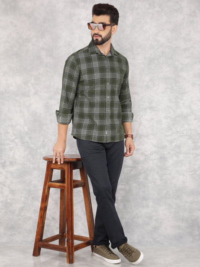 Green Checked 100% Cotton Corduroy Shirt-Men Shirts-Crimsoune Club