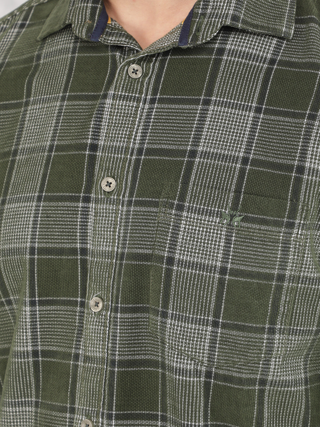 Green Checked 100% Cotton Corduroy Shirt-Men Shirts-Crimsoune Club