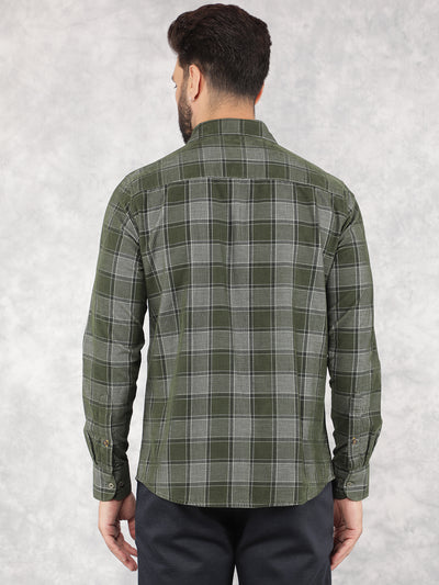 Green Checked 100% Cotton Corduroy Shirt-Men Shirts-Crimsoune Club