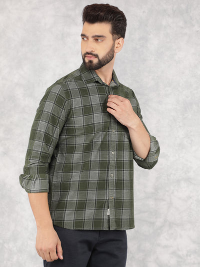 Green Checked 100% Cotton Corduroy Shirt-Men Shirts-Crimsoune Club