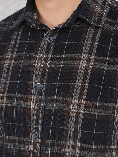 Navy Blue Checked 100% Cotton Corduroy Shirt-Men Shirts-Crimsoune Club