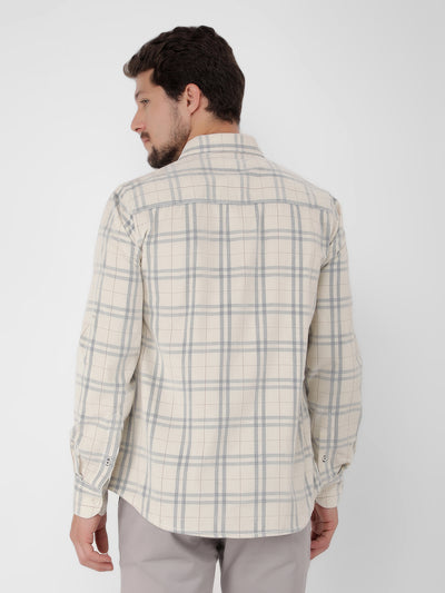 Cream 100% Cotton Checked Shirt-Men Shirts-Crimsoune Club