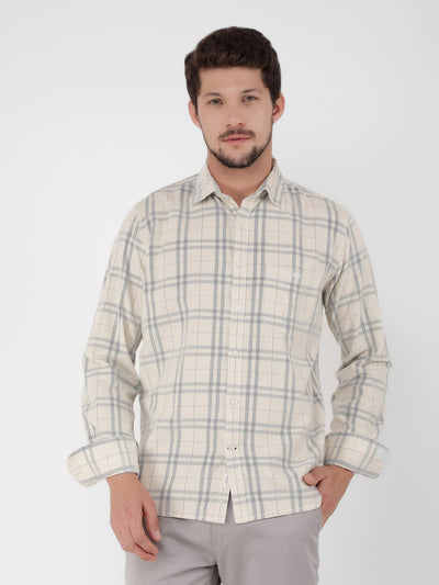 Cream 100% Cotton Checked Shirt-Men Shirts-Crimsoune Club