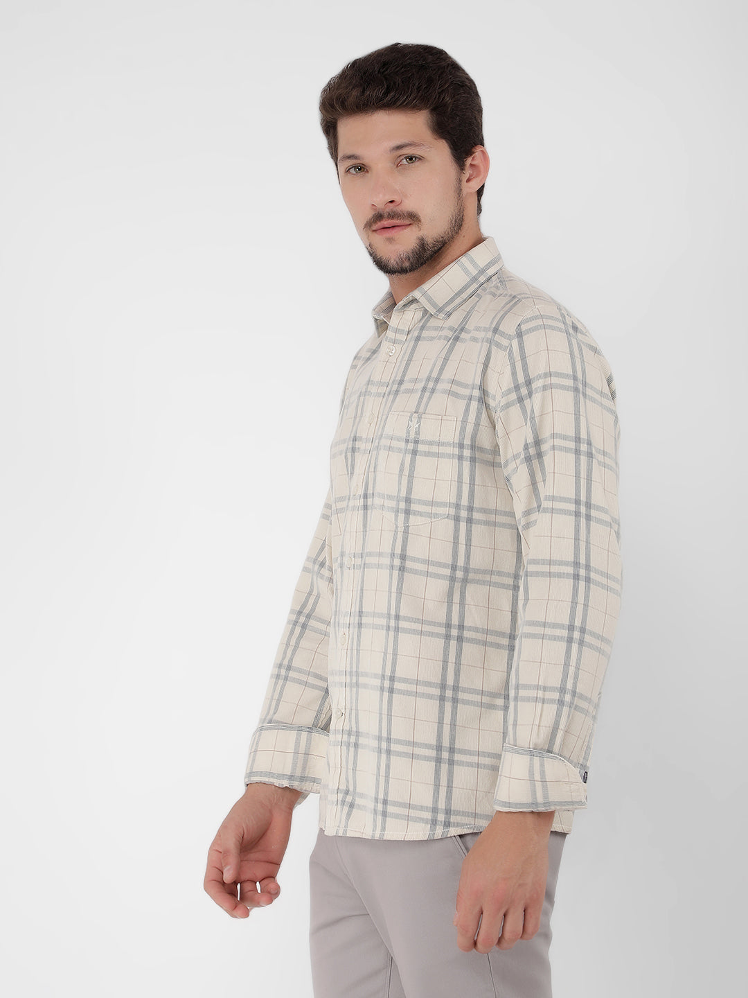 Cream 100% Cotton Checked Shirt-Men Shirts-Crimsoune Club