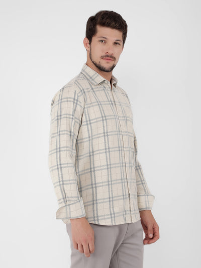 Cream 100% Cotton Checked Shirt-Men Shirts-Crimsoune Club