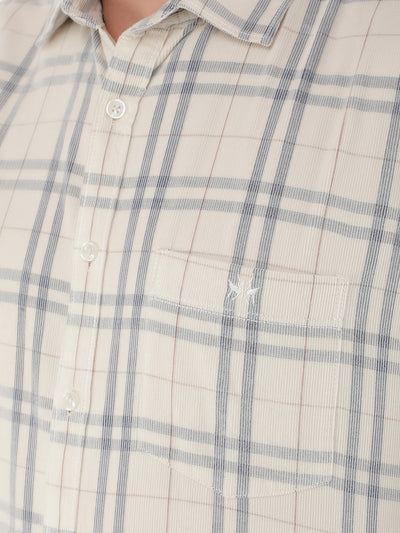 Cream 100% Cotton Checked Shirt-Men Shirts-Crimsoune Club